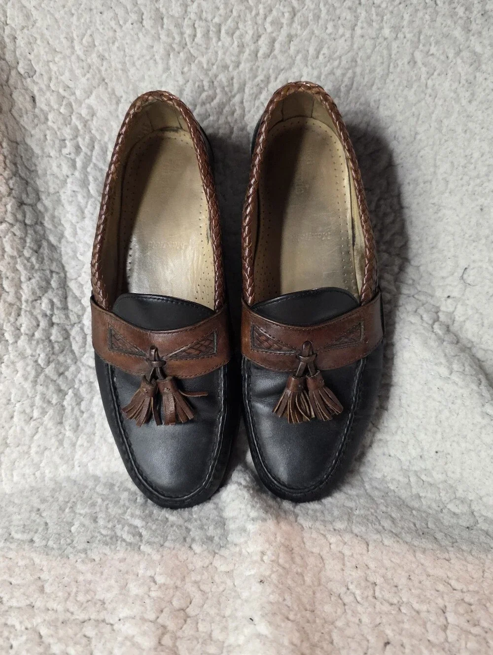 Allen Edmonds Maxfield Two Tone Tassel Loafers Mens 9.5 D Black Brown Leather
